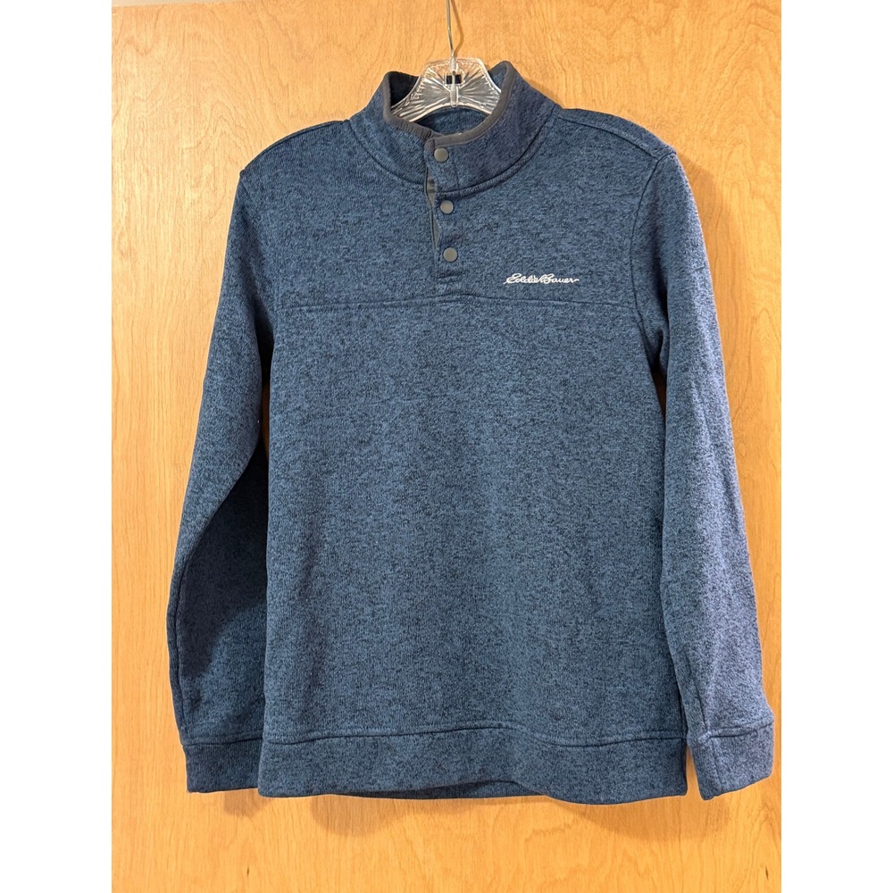 Eddie Bauer Radiator Fleece Snap Mock Pullover Mens S Navy Heather Sweater